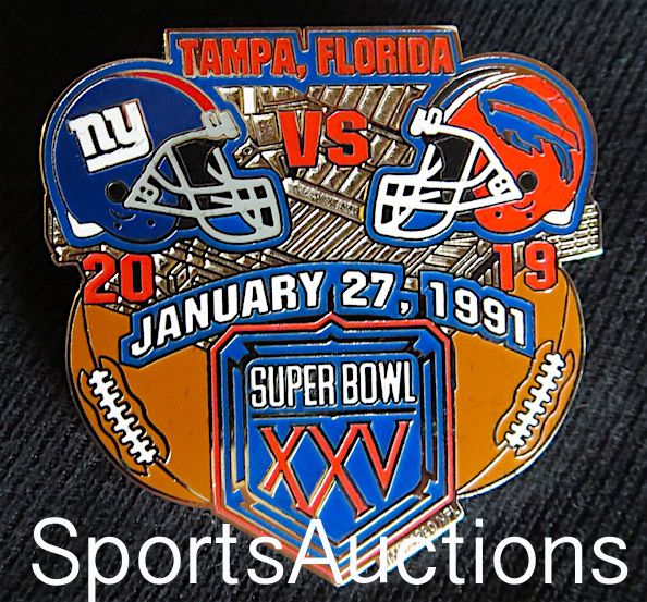 SUPER BOWL 25 Final Score LAPEL PIN & CARD Willabee Ward GIANTS vs